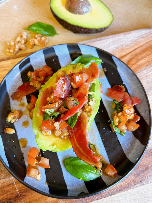 Tapas Avocado and crispy pancetta fusion w. Sticky Balsamic Vinegar