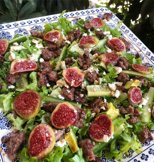 Fig and caramelised onion meatball salad w. Star Anise Sticky Balsamic
